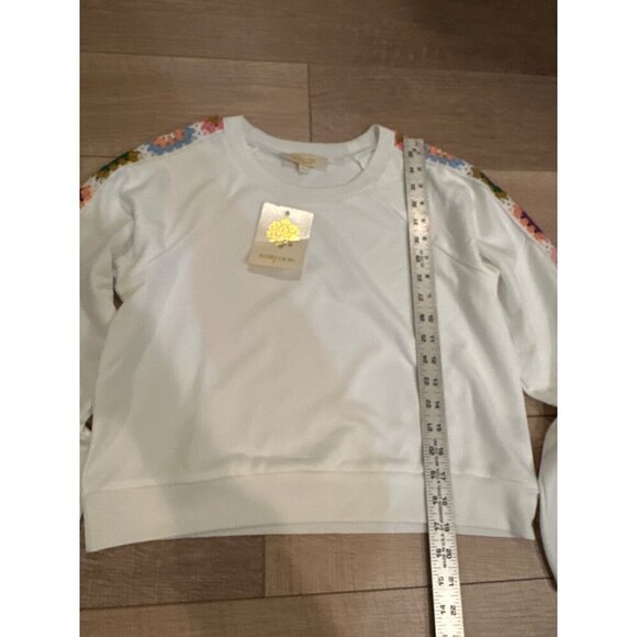 Rainbow Flower Sleeve White Sweatshirt By Rebellion Again - Polyester Womens L - Picture 2 of 8